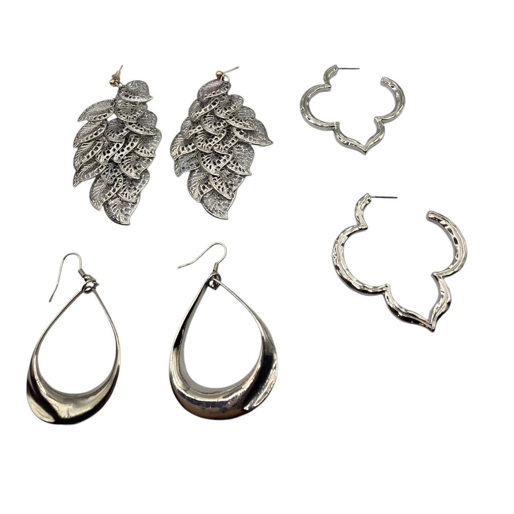 Lot of 3 Pair Earrings Statement Various Design Statement Silver Tone SKU 3166